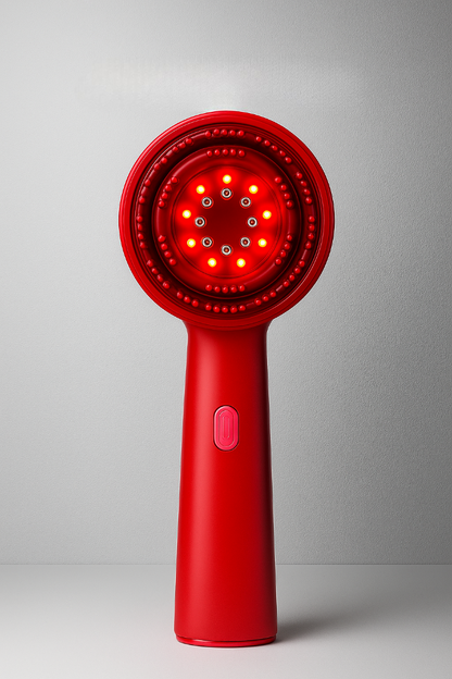Electric LED massager comb red version with product packaging
