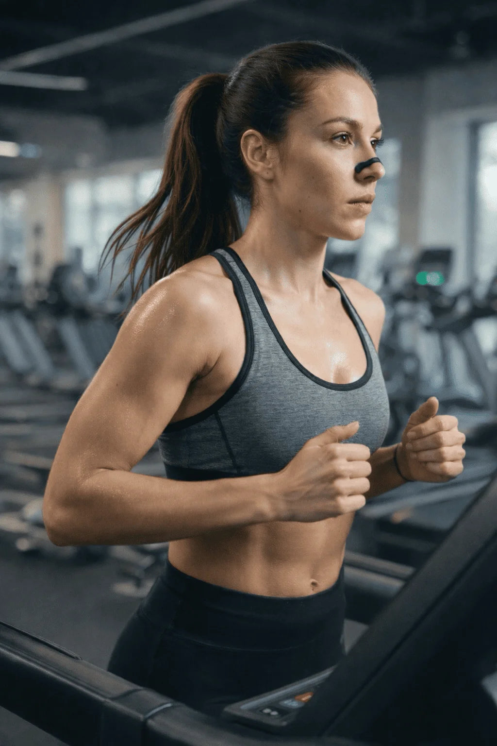 Woman exercising on a treadmill in a gym setting