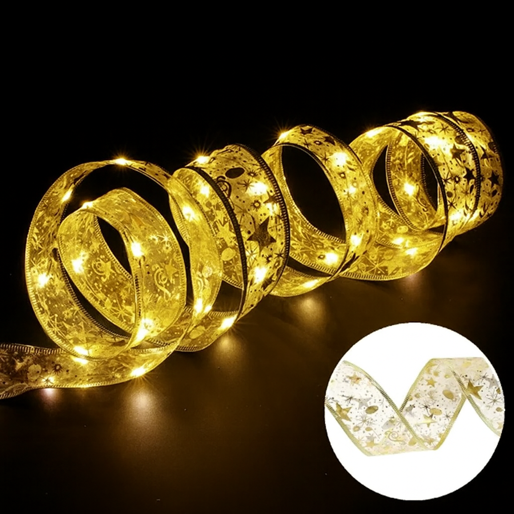 Decorative LED ribbon with star patterns on a dark background