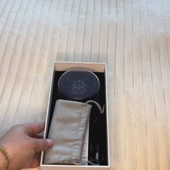 Unboxing video of the Marcun Scalp Spa™ electric LED scalp massager comb, showing the retail box, included accessories and a first look at the soft silicone teeth and handle.