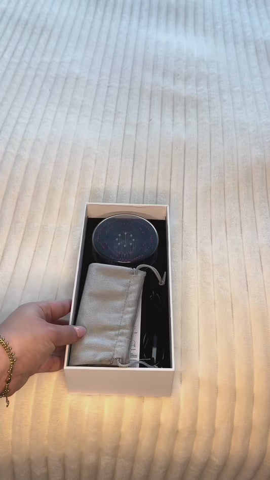Unboxing video of the Marcun Scalp Spa™ electric LED scalp massager comb, showing the retail box, included accessories and a first look at the soft silicone teeth and handle.
