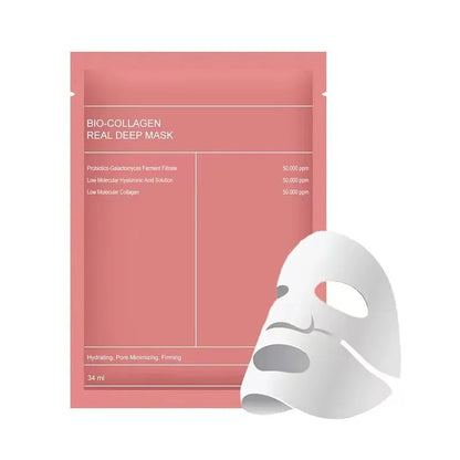 Bio-Collagen Real Deep Mask packaging with a white mask on a white background