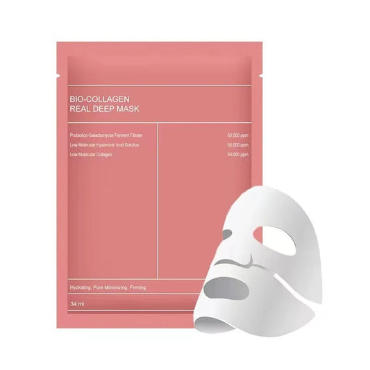 Bio-Collagen Real Deep Mask packaging with a white mask on a white background